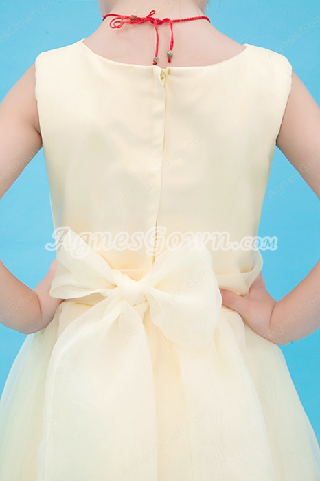Jewel Neckline Puffy Full Length Pale Yellow Girls Pageant Dress 