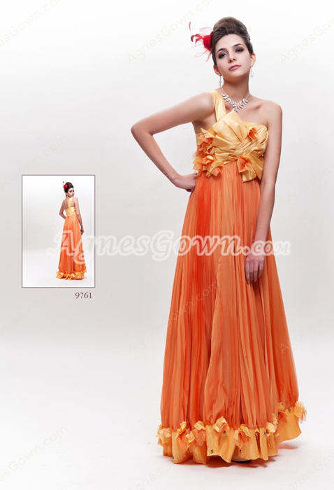 One Shouler Empire Orange Chiffon Junior Prom Dress 