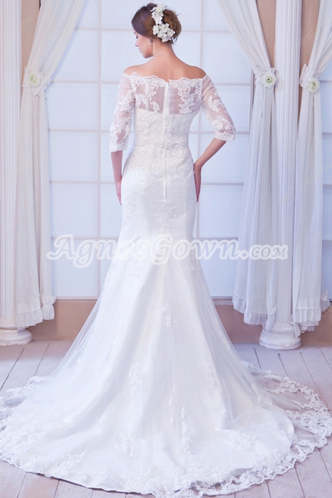 3/4 Sleeves Off The Shoulder Lace Wedding Gown 2016