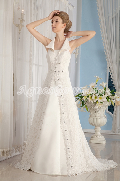 Cut Out Back A-line Ivory Lace Wedding Dress Two Pieces 
