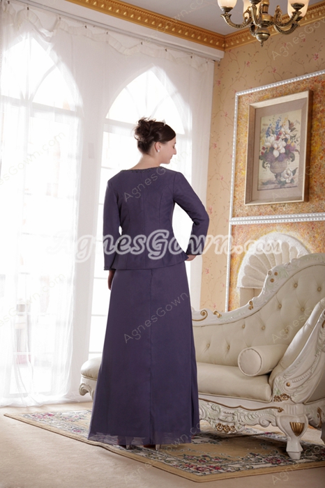 Ankle Length Column Purple Long Sleeves Jacket Mother Of The Bride Dress 