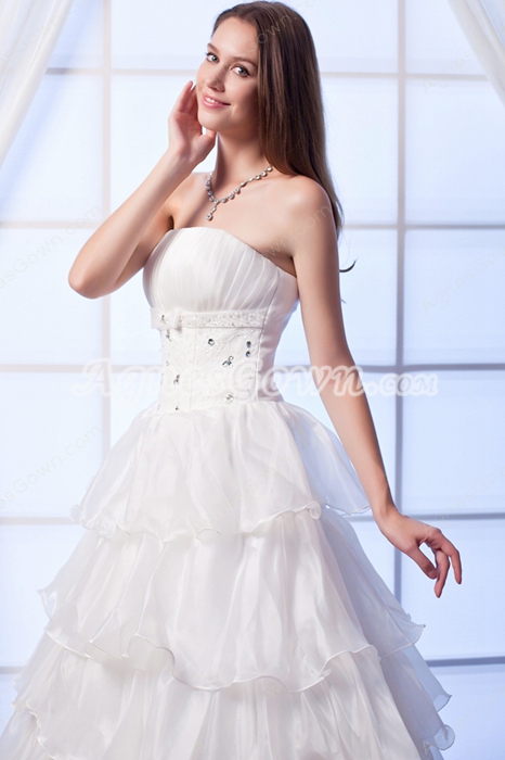 Strapless Puffy Floor Length Tiered Organza Quinceanera Dress 