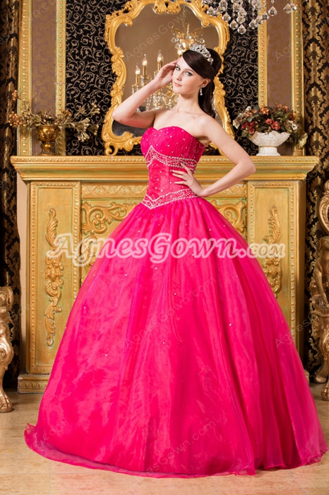 Adorable Shallow Sweetheart Fuchsia Organza Ball Gown Quinceanera Dress 