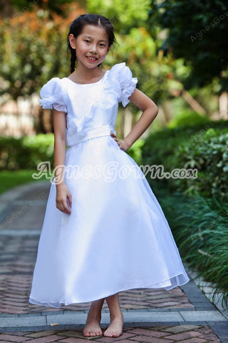 Tea Length Bubble Sleeves Princess Flower Girl Dress 