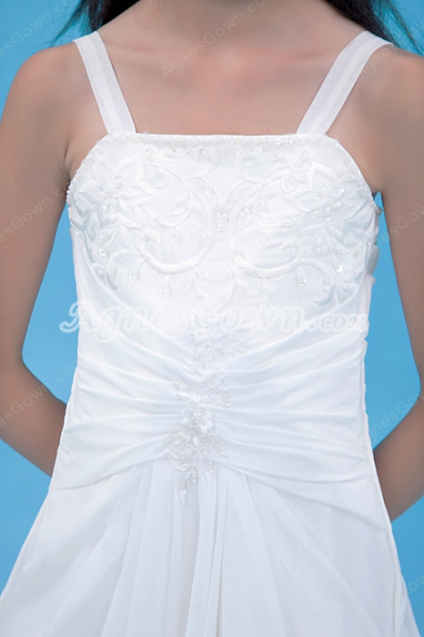 A-line Spaghett Straps White Chiffon Summer Flower Girl Dress 