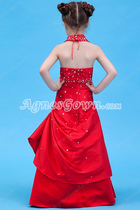 Halter A-line Full Length Red Little Girls Pageant Dress 