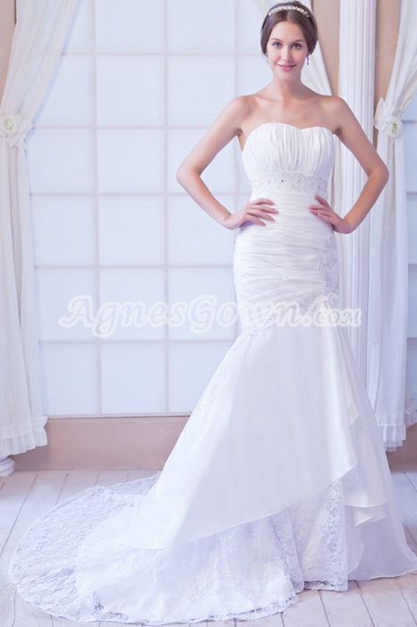 Glamour Sweetheart Trumpet/Fishtail Satin And Lace Wedding Dress For Plus Size Women 