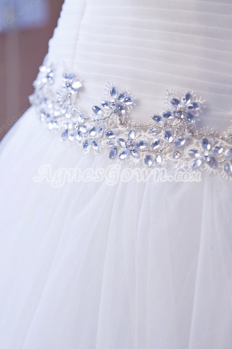 Straps White Tulle Puffy Full Length Princess Wedding Dress 