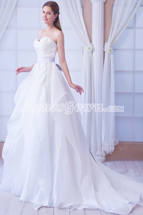 Sweetheart White Organza Princess Wedding Dress With Short Sleeves Bolero 