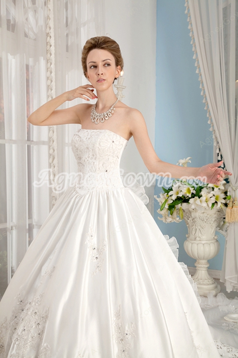Gorgeous Cathedral Train Floor Length Princess Wedding Dress With Bowknot 