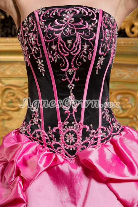 Colorful Black And Hot Pink Sweet 15 Dress With Embroidery 