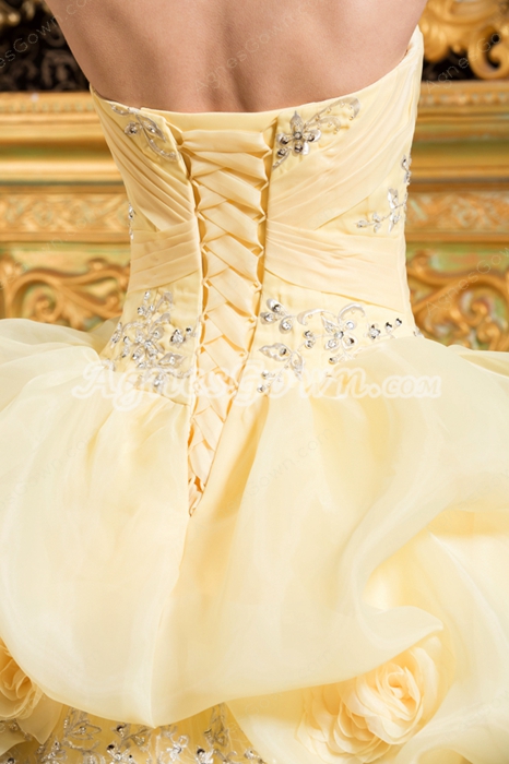 Beautiful Sweetheart Ball Gown Daffodil Organza Vestidos de Quinceanera Dress