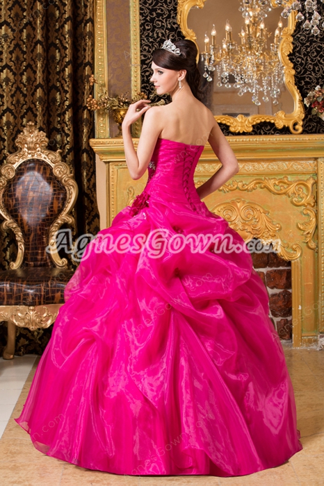 Pretty Sweetheart Ball Gown Organza Fuchsia Quinceanera Dress 