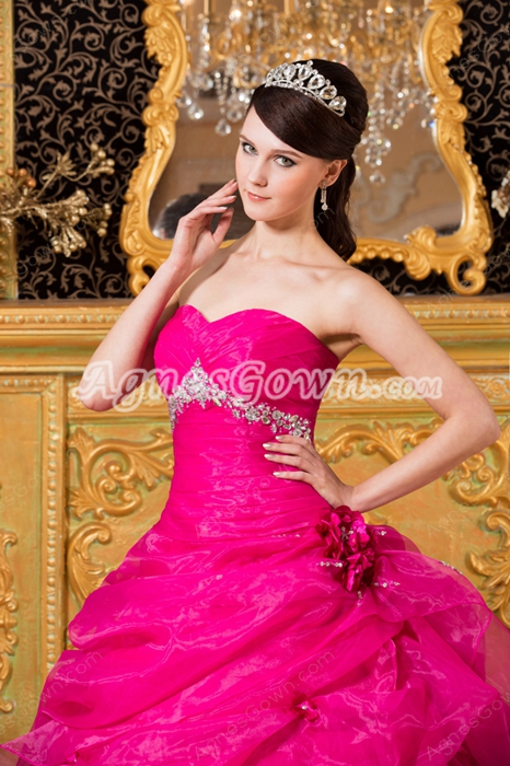 Pretty Sweetheart Ball Gown Organza Fuchsia Quinceanera Dress 