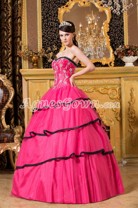 Lovely Sweetherat Black And Hot Pink Tulle Ball Gown Sweet 15 Dress 