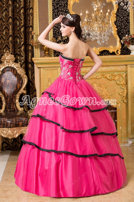 Lovely Sweetherat Black And Hot Pink Tulle Ball Gown Sweet 15 Dress 