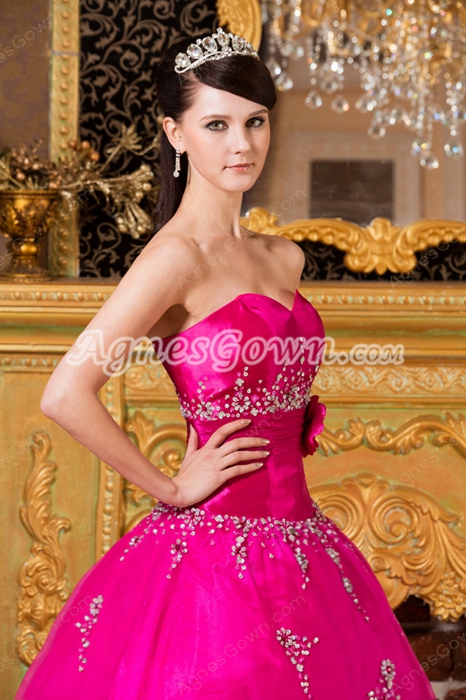 Classy Sweetheart Ball Gown Fuchsia Sweet 15 Dress Corset Back 
