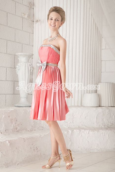 Lovely Knee Length Peach Colored Prom Dress