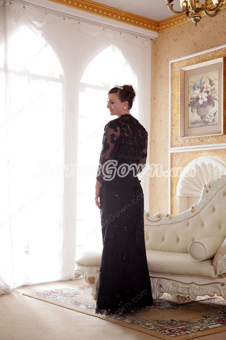 Glamour Spaghetti Straps Sheath Black Lace Mother Of The Bride Dress With Jacket 