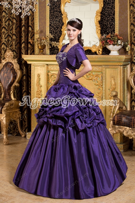 Strapless Ball Gown Taffeta Violet Sweet 15 Dress With Bolero 