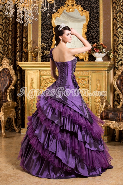 Charming One Shoulder Ball Gown Taffeta And Organza Quinceanera Dress 