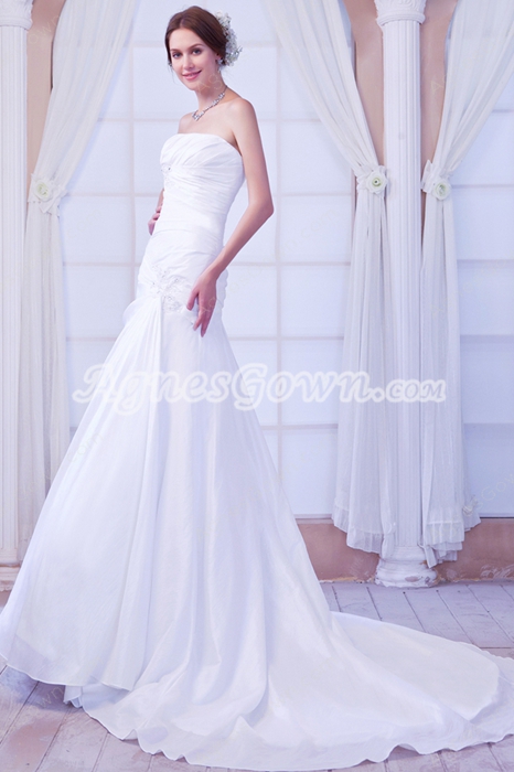 Cheap Strapless A-line Simple Satin Wedding Dress 