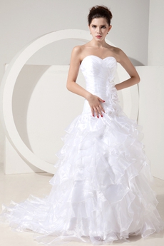 Classy Sweetheart White Organza Ruffled Wedding Dress Dropped Waist 
