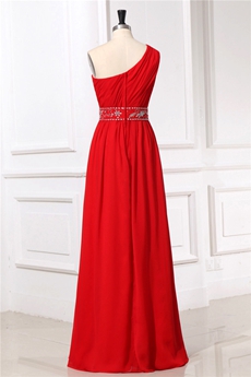 Simple One Shoulder Column Red Chiffon Bridesmaid Dress