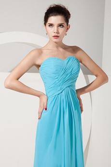 Pretty Straight Full Length Blue Chiffon Bridesmaid Dress 