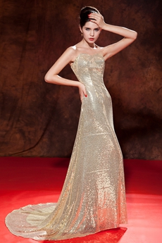 Gorgeous Sweetheart A-line Gold Sequined Prom Dress 