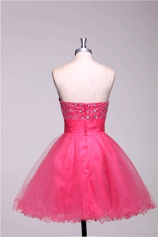 Strapless Puffy Mini Length Hot Pink Tulle Damas Dress 