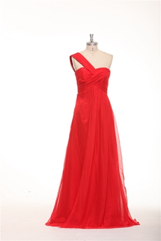 One Shoulder Empire Red Chiffon Maternity Evening Dress 
