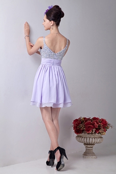 Adorable Spaghetti Straps A-line Mini Length Lilac Homecoming Dress 