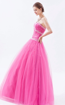 Shallow Sweetheart Hot Pink Tulle Princess Vestidos de Quinceanera Dress