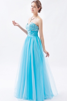 Beautiful Sweetheart Tulle Material Blue Princess Quinceanera Dress 