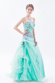 Stunning Full Length Organza Aqua Princess Quinceanera Dress 