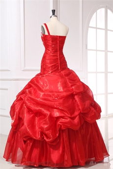 Modern Red One Shoulder Prom Dresses With Appliqued Bodice 