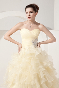 Beautiful Sweetheart Puffy Organza Pale Yellow Quinceanera Dress 
