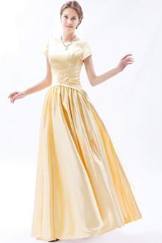 Modest Short Sleeves Column Long Yellow Bridesmaid Dress 