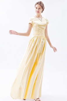 Modest Short Sleeves Column Long Yellow Bridesmaid Dress 