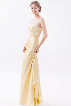 Modest Sweetheart Column Yellow Satin Bridesmaid Dress 