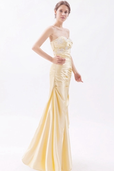 Modest Sweetheart Column Yellow Satin Bridesmaid Dress 