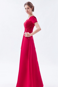 Short Sleeves Column Red Mother Of The Bride Dress