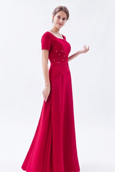 Short Sleeves Column Red Mother Of The Bride Dress