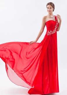 Graceful One Straps A-line Red Chiffon Prom Dress 