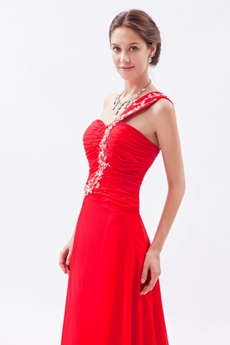 Graceful One Straps A-line Red Chiffon Prom Dress 