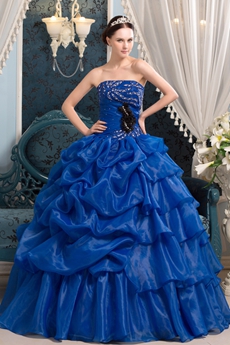 Magical Strapless Ball Gown Floor Length Royal Blue Quinceanera Dresses With Rosette 