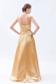Strapless Satin A-line Gold Long Prom Dress 