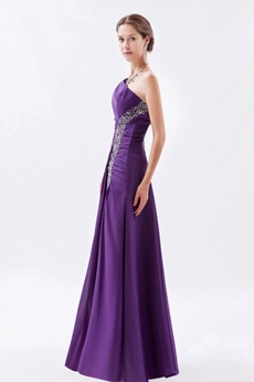 Magnificent One Shoulder Straight Satin Purple Evening Dress 