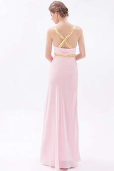 Grossed Straps Back Pink Chiffon Graduation Dress For College 